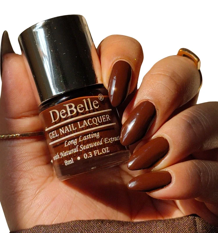 Subtle nail studs for subtle charm-DeBelle Gel Nail Lacquer Cocoa Harvest (Dark Brown Nail Polish), 8ml