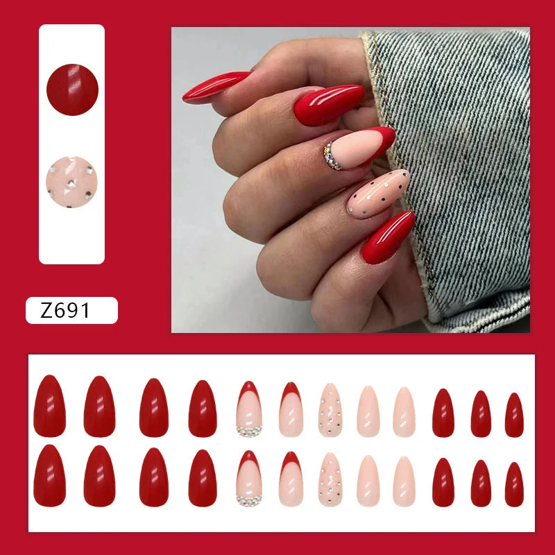 Plush nail decals for plush charm-Wholesale Almond Nail Bright Red Diamond Nail Stickers