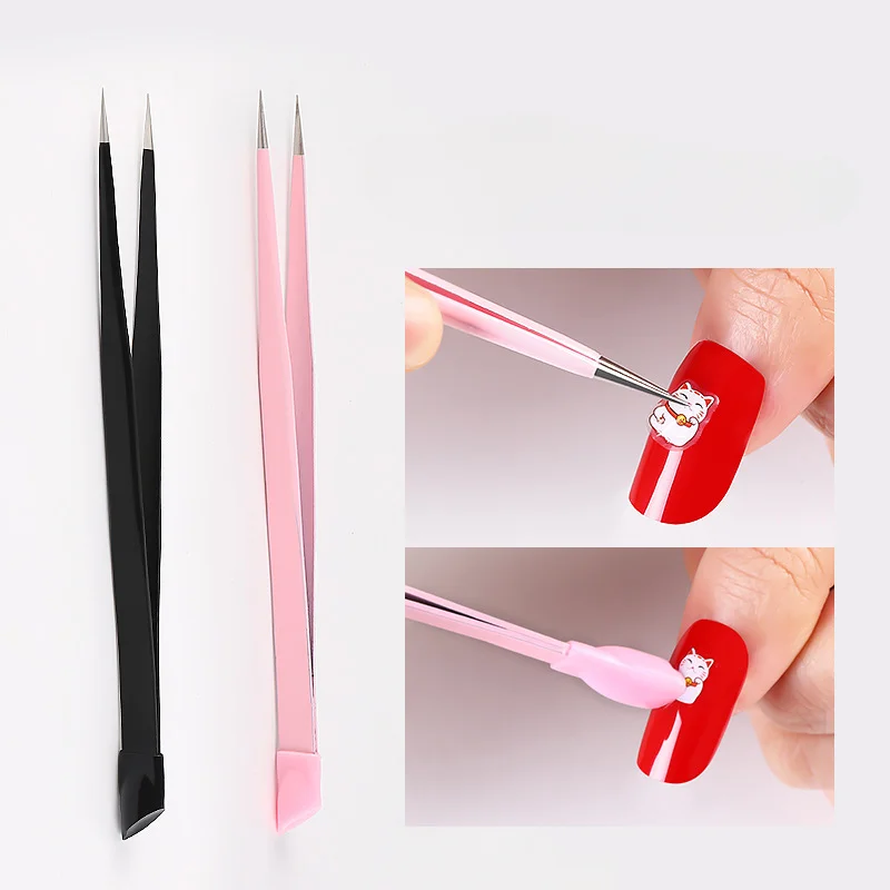 Leaf nail gems for botanical art-Wholesale Metal Nail Art Double Ended Tweezers