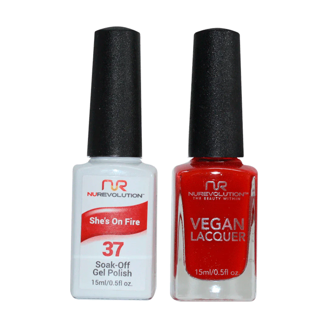 Subtle nail decals for subtle flair-NuRevolution Trio Duo Gel & Lacquer 037 She's On Fire