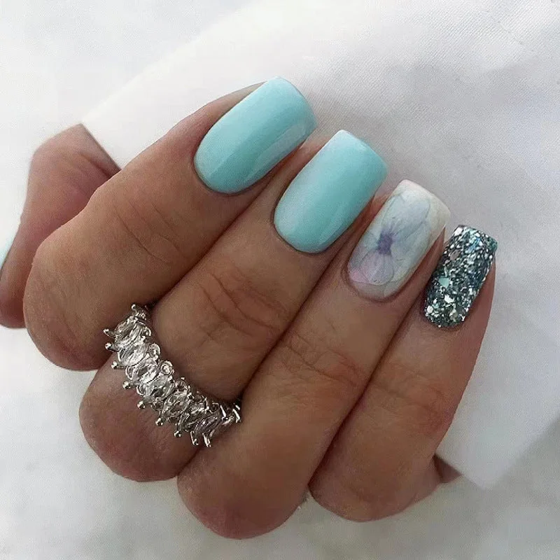 Diagonal nail studs for diagonal beauty-Wholesale Light Blue Haze Flower Solid Color Nail Stickers