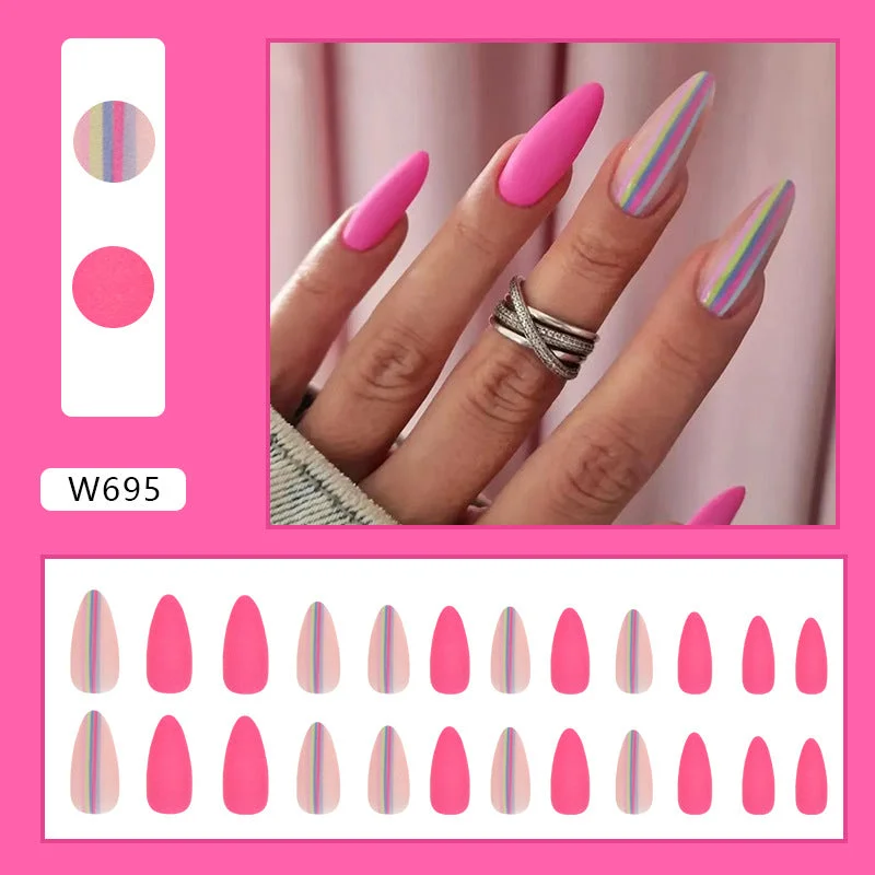 Emerald nail decals for emerald flair-Wholesale Frosted Colorful Striped Almond Nails Rose Red Nail Stickers