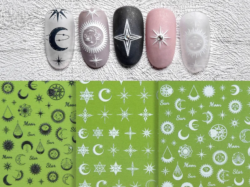 Titanium nail decals for titanium flair-Crescent Moon Sun Star Nail sticker