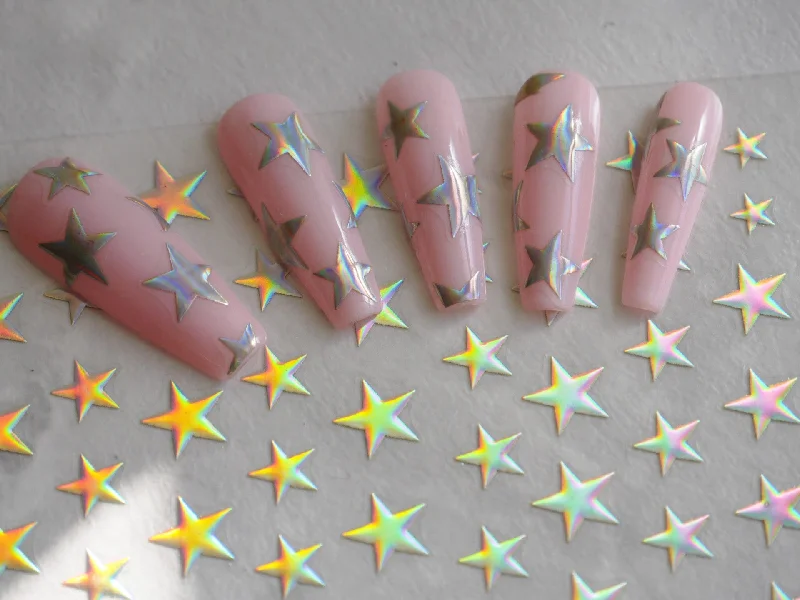 Vine nail decals for vine charm-Holographic Metallic Stars Stickers