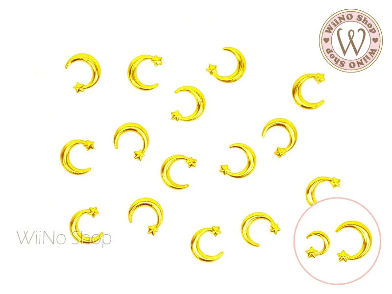 Vine nail studs for vine designs-Gold Moon & Star Metal Studs - 10 pcs (5mm/8mm)