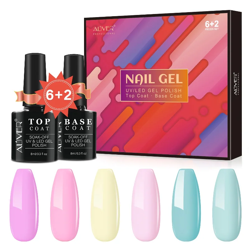 Elegant nail gems for elegant charm-Aliver gel nail polish set, Candy Dream  with top and base coat - 6 Colors