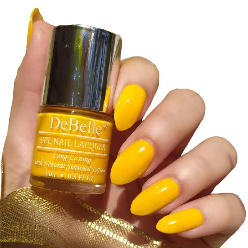 Leaf nail gems for botanical art-DeBelle Gel Nail Lacquer Caramelo Yellow - (Bright Yellow Nail Polish), 8ml