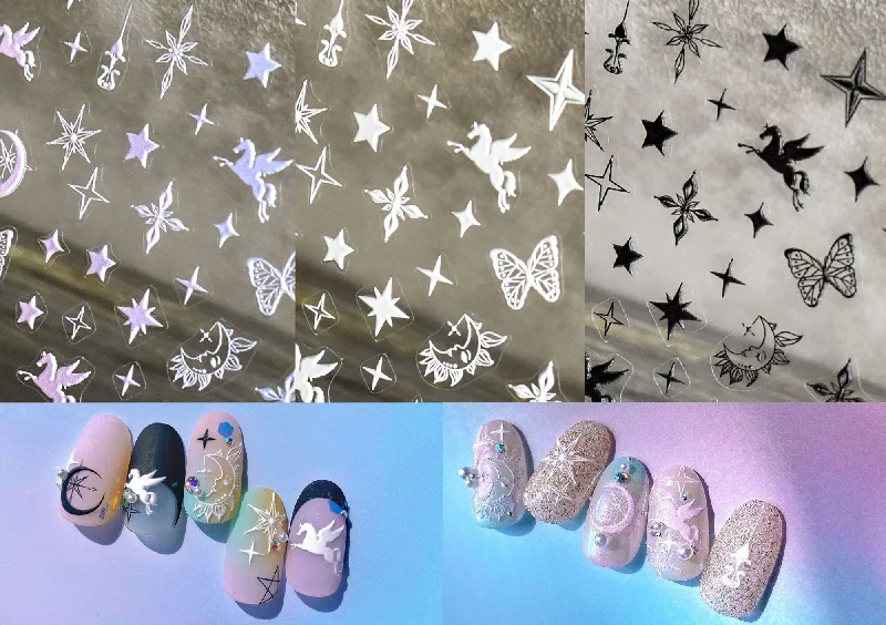 Stone nail decals for stone beauty-Star& Moon Unicorn Nail sticker