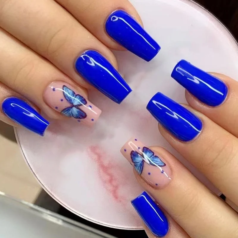 Leaf nail polish for leafy elegance-Wholesale Blue Butterfly Cool Sensation Powder Sheer Nail Stickers