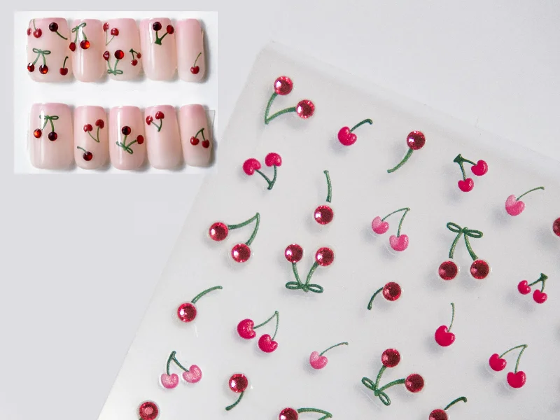 Subtle nail decals for understated beauty-Hot Pink Cherry Fruity Nail Art Sticker