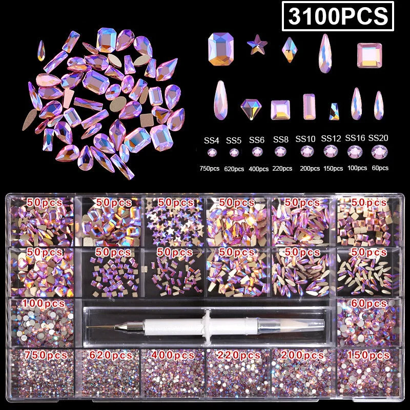 Amethyst nail decals for amethyst shine-21 Grid Boxed Nail Drill Flat Bottom Glass Shaped Drill Wholesale