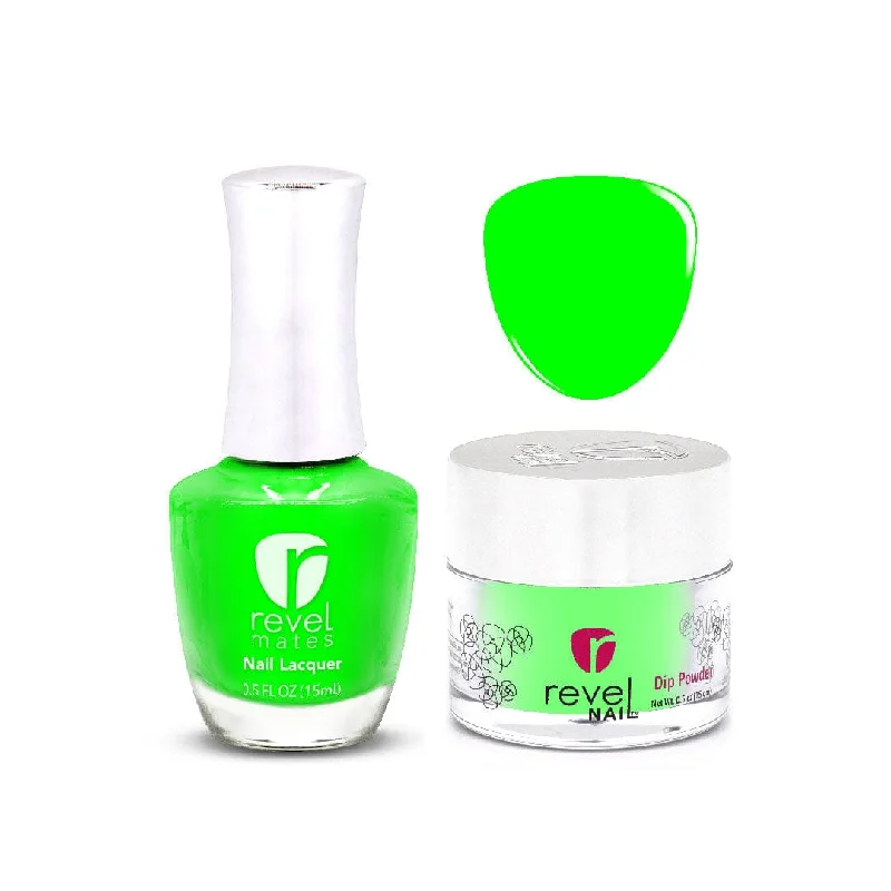 Glow nail studs for glow flair-D393 Charged Green Crème Nail Polish + Dip Powder Set