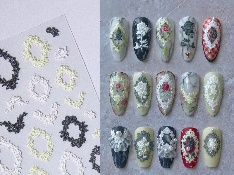 Soft nail polish for soft elegance-Micro-engraved Lace Photo Frame Sticker Nail Art