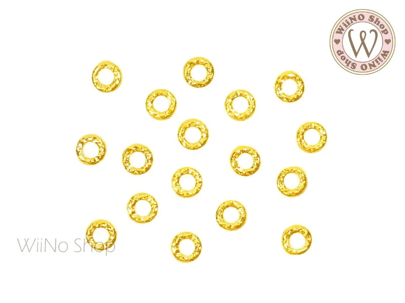 Twinkle nail studs for twinkling nails-Gold Round Textured Frame Metal Studs - 10 pcs