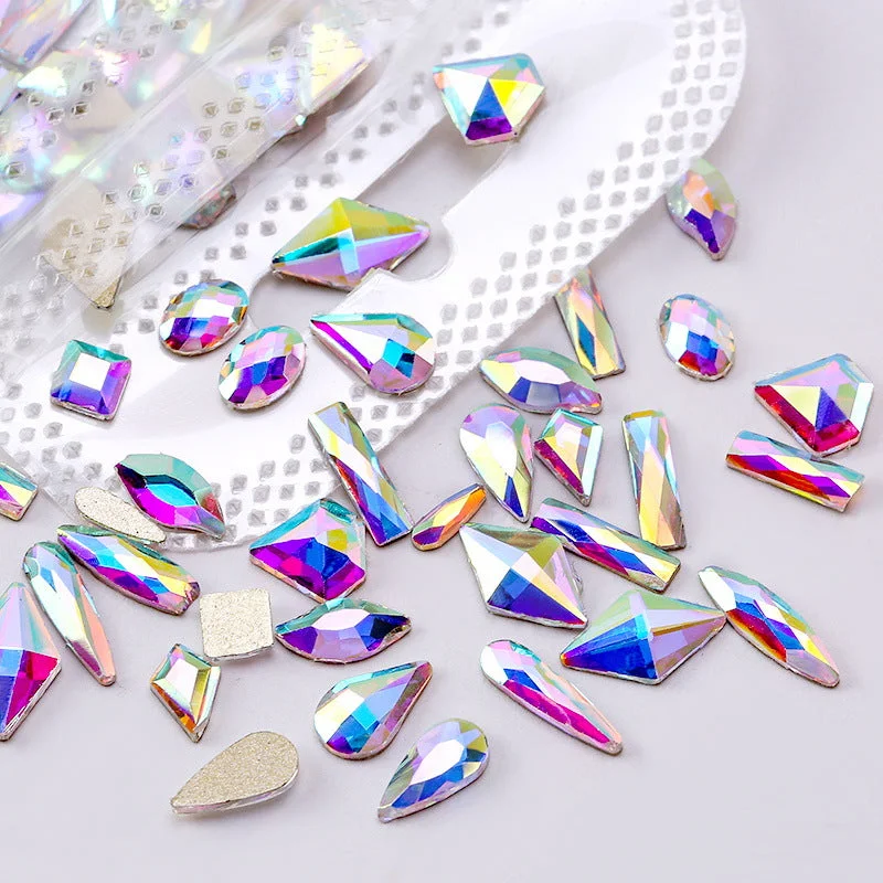 Sun nail studs for sun designs-Flat bottom glass shaped rhinestone sample mix 50pcs/bag