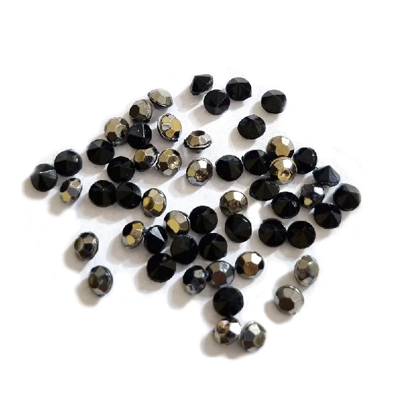 Wave nail gems for wave shine-1000 pcs Black Rhinestones pointed Black silver metallic color in size 3mm