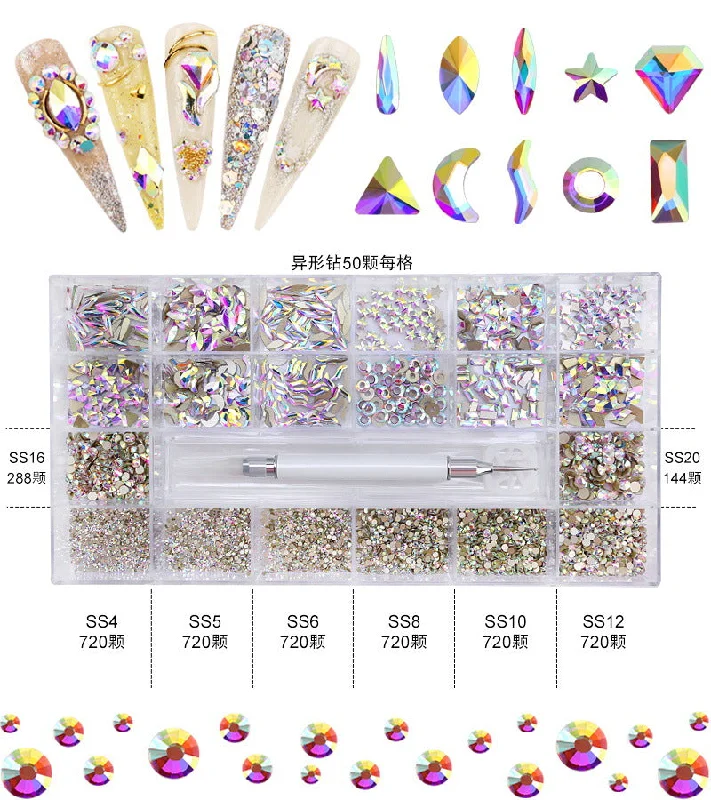 8: 600 shaped +4700 rhinestones small box white AB